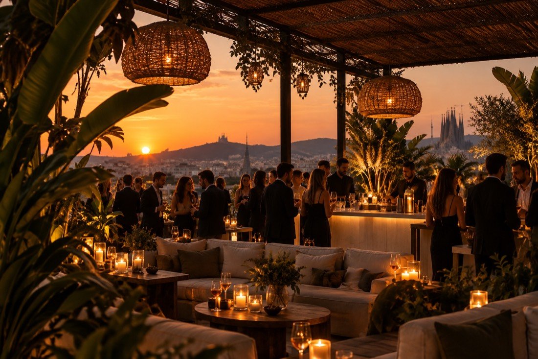 Evento en terraza con vistas a Barcelona