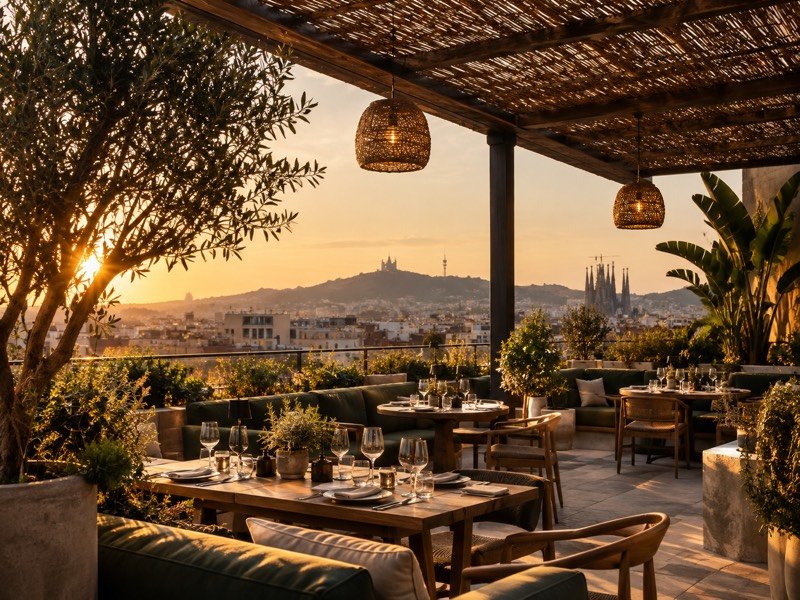 Gastronomía en una terraza de Barcelona