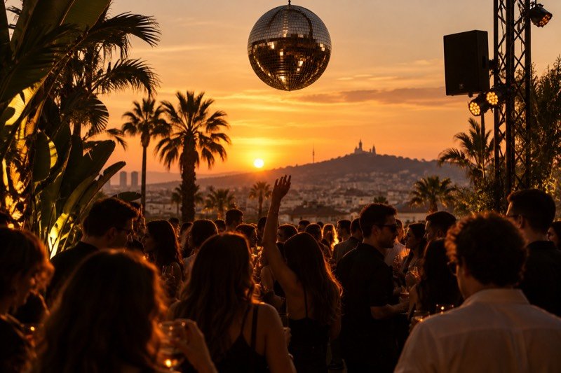 Celebración con música al atardecer