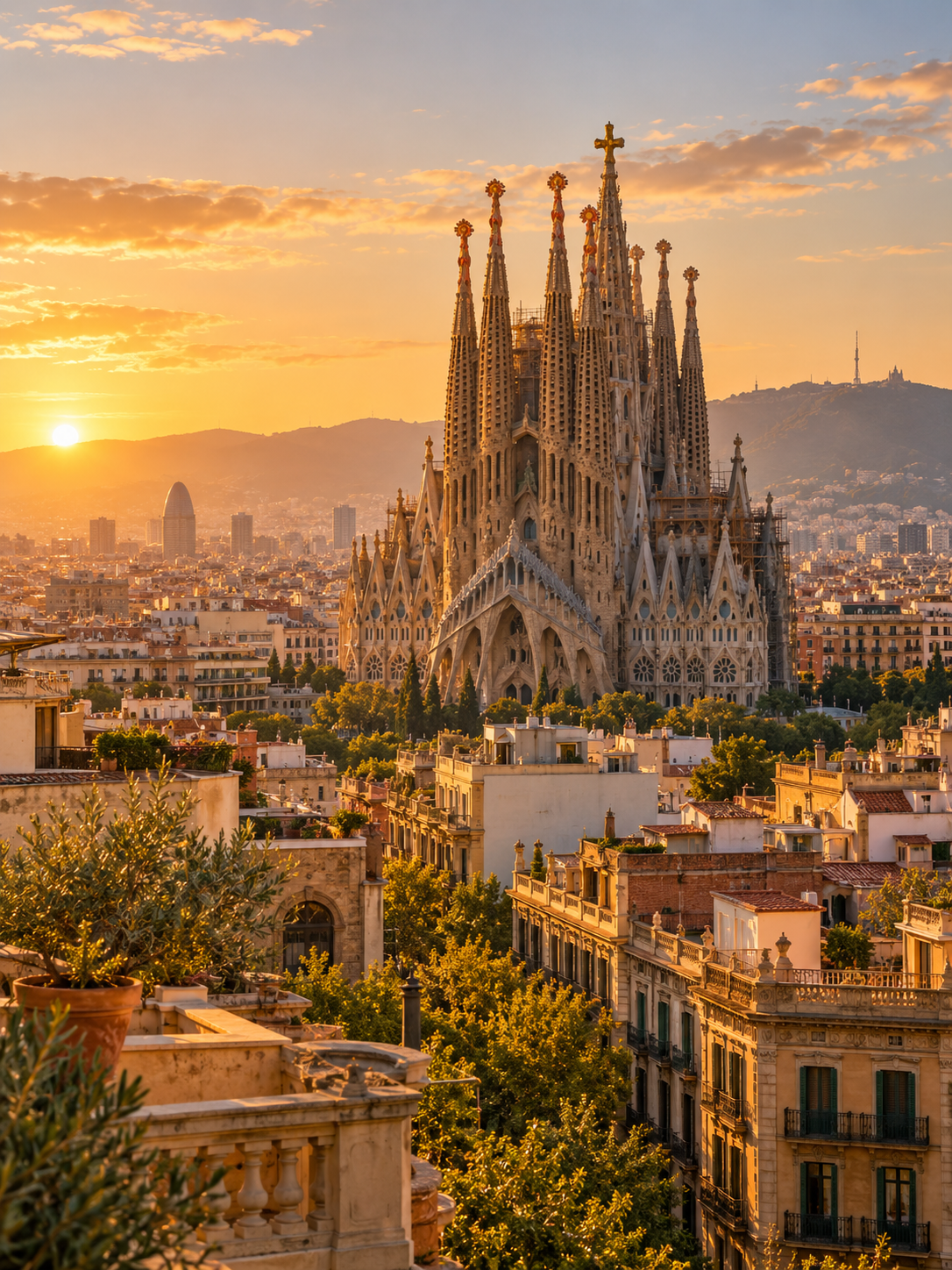 Vista de Barcelona con la Sagrada Familia al atardecer