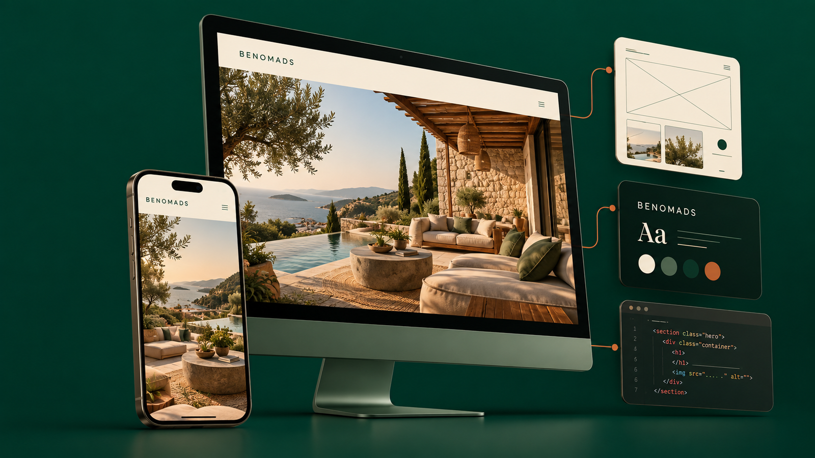 Diseño web adaptable con ordenador, móvil y elementos de experiencia de usuario